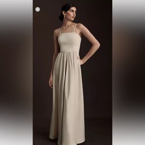 Anthropologie BHLDN Elsie Straight-Neck Satin A-Line Gown
